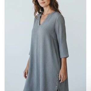 Poetry linen Gray Textured shift Dress size 6 natural fibers oversized DS 401